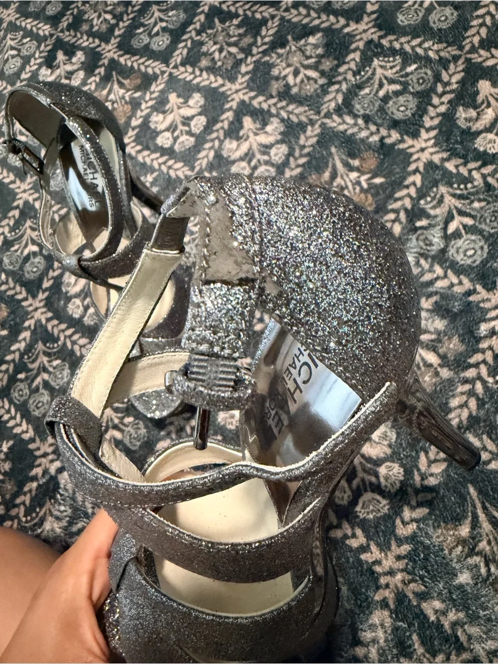 Michael Kors Silver Glitter Platform Strappy Heels